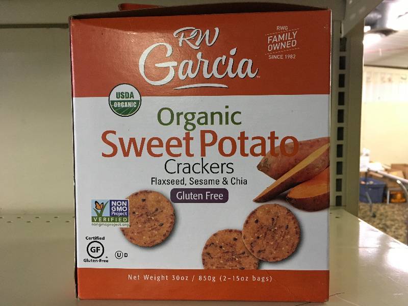lot 128 image: RW GARCIA ORGANIC SWEET POTATO CRACKERS, RETAIL $7.49