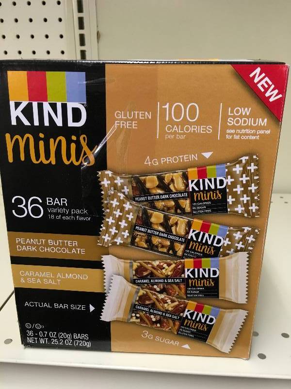 lot 53 image: KIND MINI BARS 36 CT, RETAIL $18.99