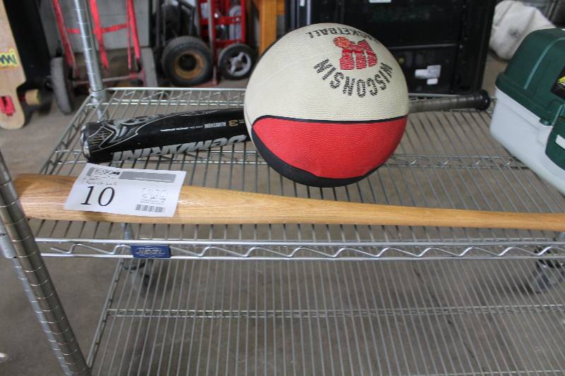 lot 10 image: Lot of (3) Sporting Gear - 2) Baseball Bats, 1) Basketball