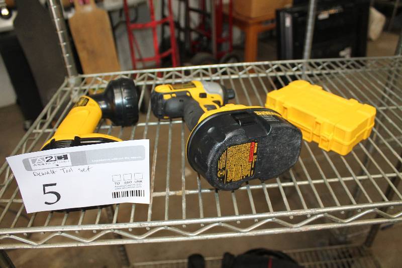 lot 5 image: DeWalt 18V Cordless Tools - Impact Driver, Flashlight, 2-Batteries, Drill Bit Driver Kit