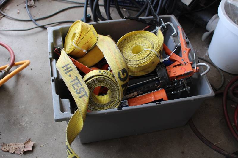lot 619 image: Nylon Tie-down Straps, Caulk Guns