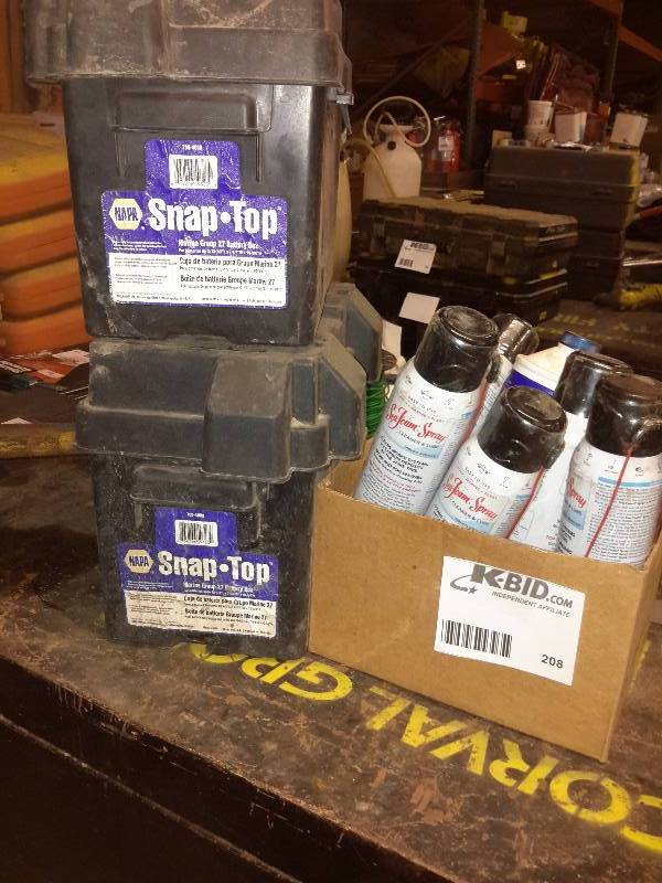 lot 208 image: Misc. Fluids as shown.. 2, Snap top, Battery boxes