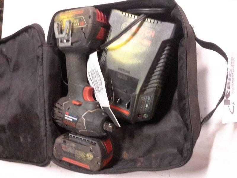 lot 58 image: Bosch cordless impactor  2, 18v batteries, 1 charger