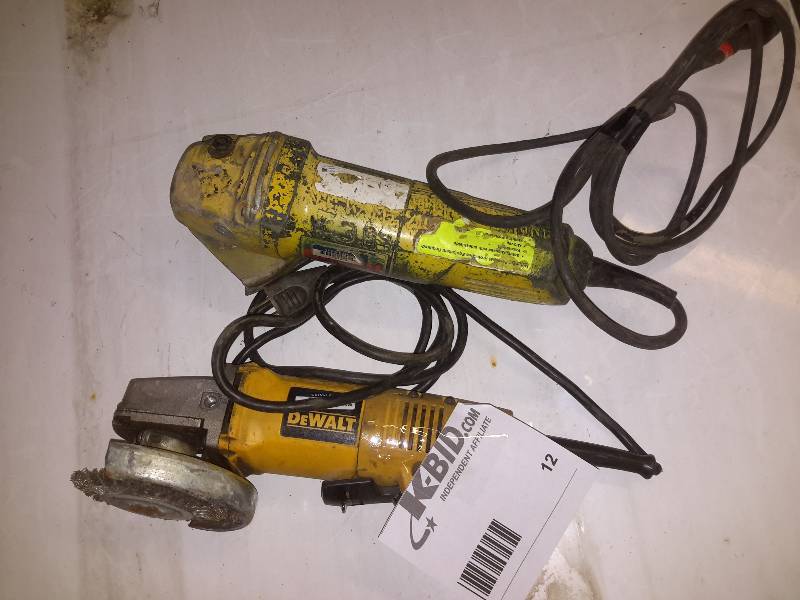lot 12 image: 2, 4 12 in Angle Grinders, one Bosch, One Dewalt