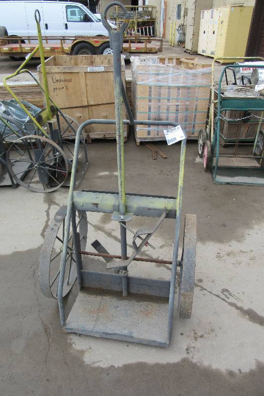 lot 244 image: Double Tank Cart with Metal Spoked wheels.  Lays down to be a pull cart