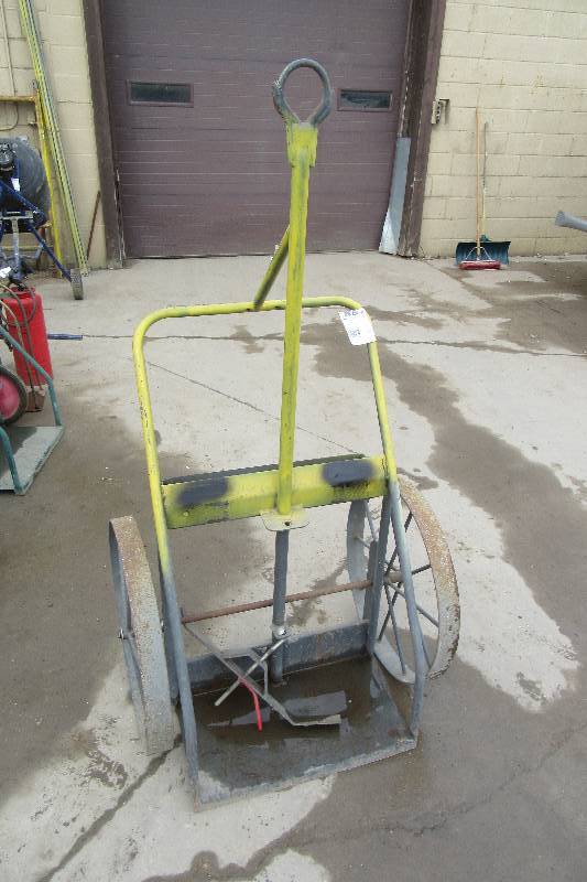 lot 245 image: Double Tank Cart with Metal Spoked wheels.  Lays down to be a pull cart