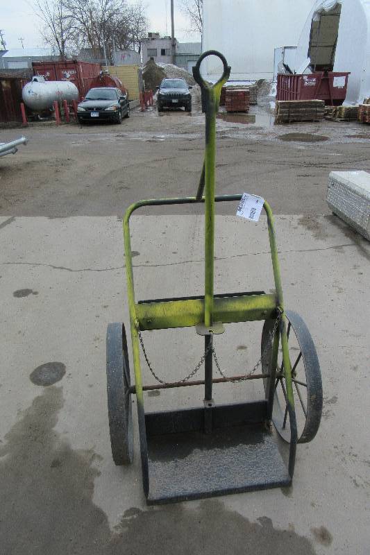 lot 246 image: Double Tank Cart with Metal Spoked wheels.  Lays down to be a pull cart