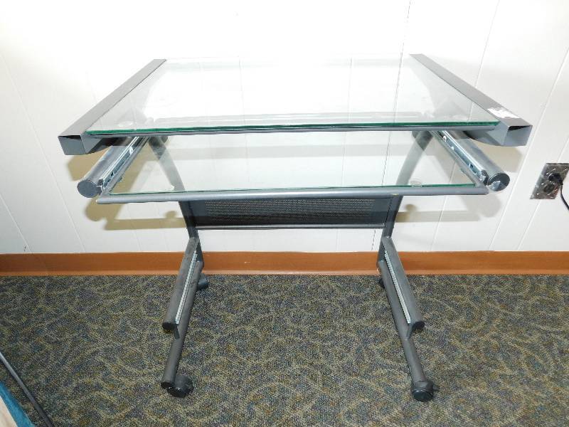 lot 27 image: Metal & glass computer desk