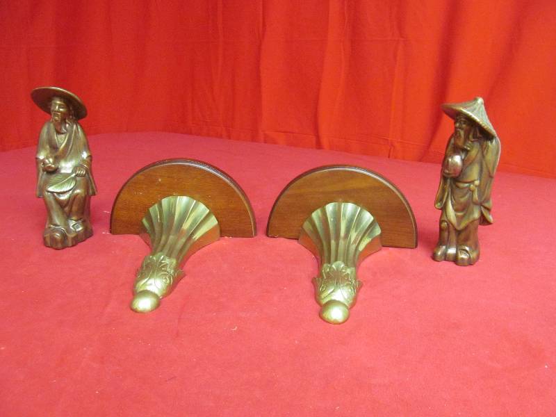 lot 64 image: oriental statues, wood wall cast iron wall scones