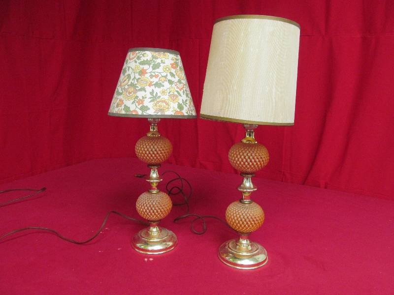 lot 137 image: vintage hobnail globe lamps