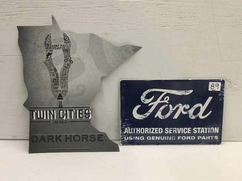 lot 89 image: (1) State Of MN Tin Sign & (1) Ford...