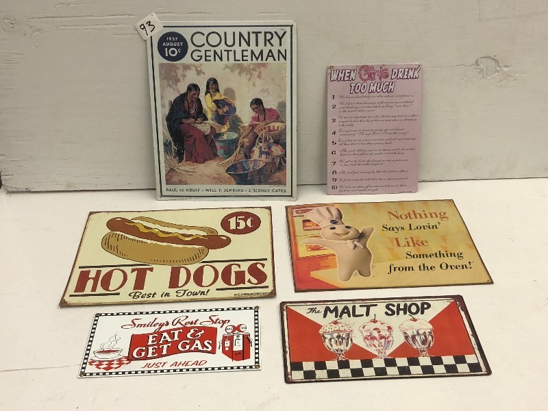 lot 93 image: Lot Of (6) Collectible Tin Signs ...