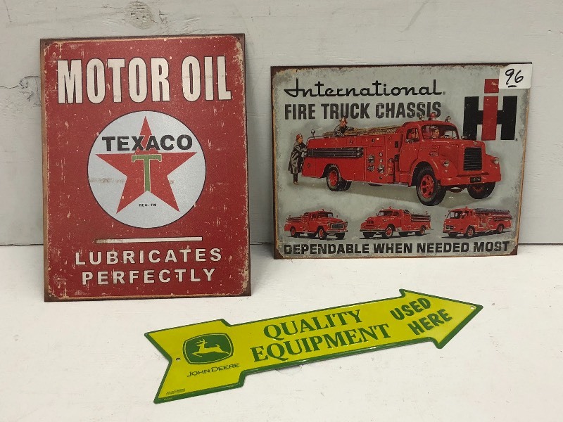 lot 96 image: (3) Farm Related Tin Signs ...