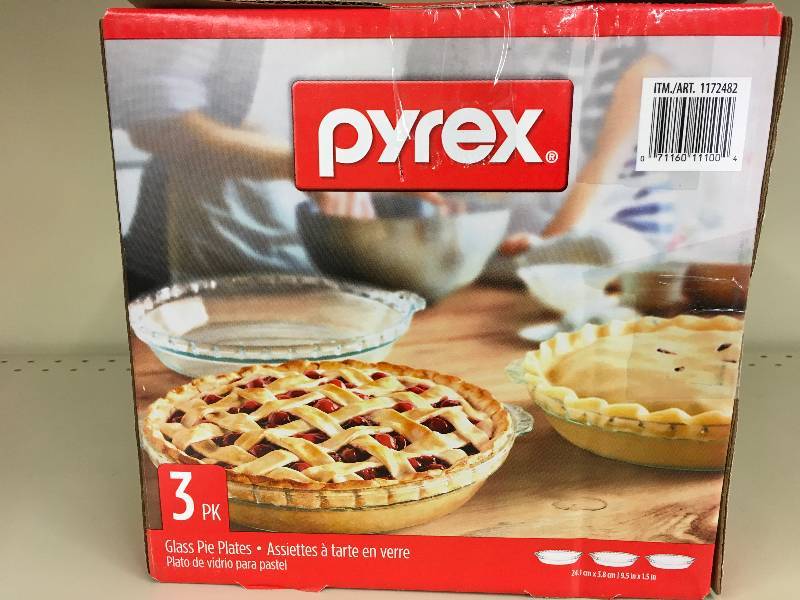 PYREX 3PC BASIC PIE PLATE, RETAIL $9.99
