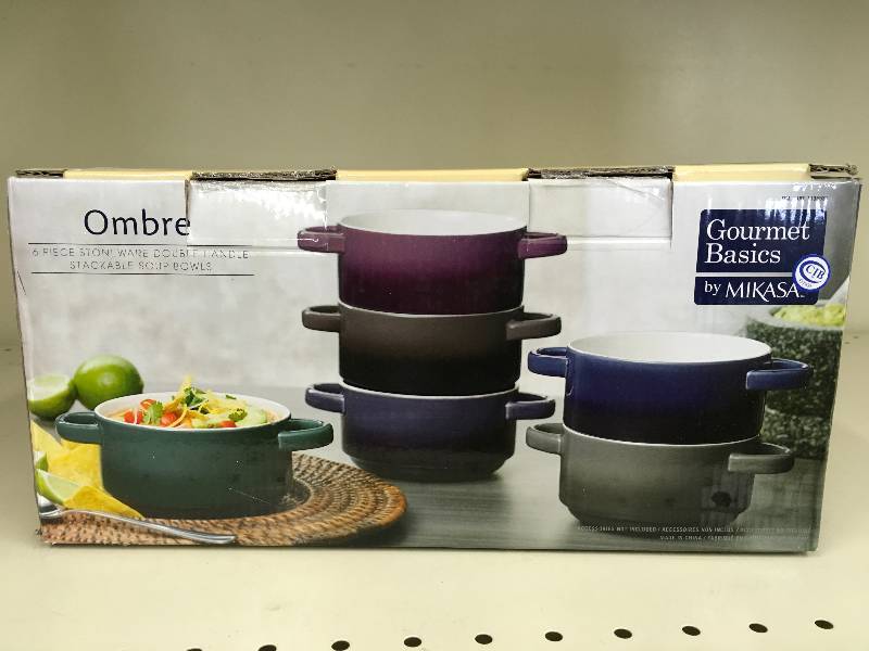 GOURMET BASICS OMBRE DBL STONEWARE SOUP BOWLS, RETAIL $14.99