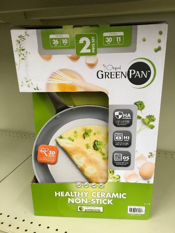 GREENPAN 2PC FRYPAN SET, RETAIL $39.99
