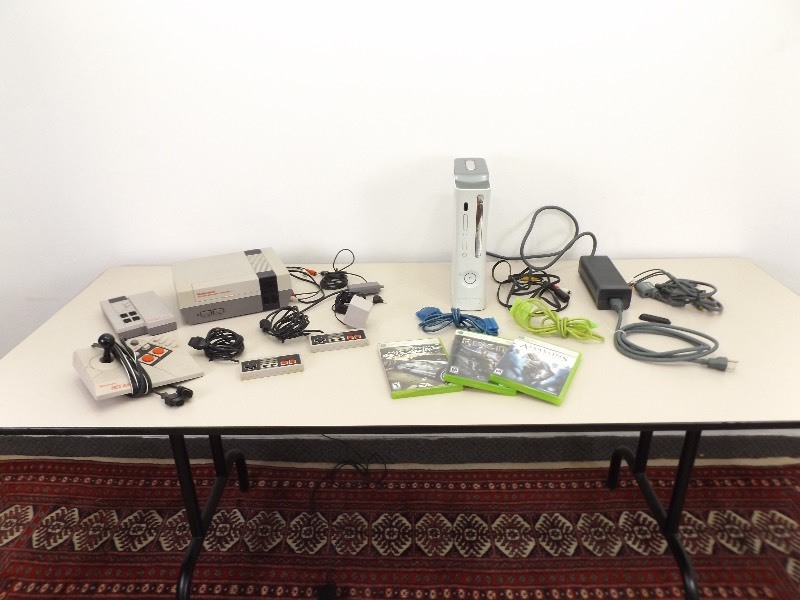 Vintage Nintendo Gaming System, and XBox 360 with Games