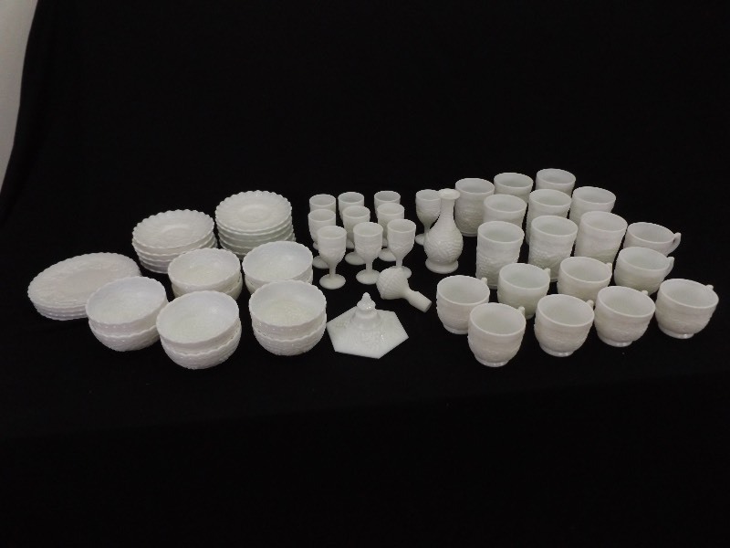 56 Piece Imperial Glass LeafGrape Milk Glass Set