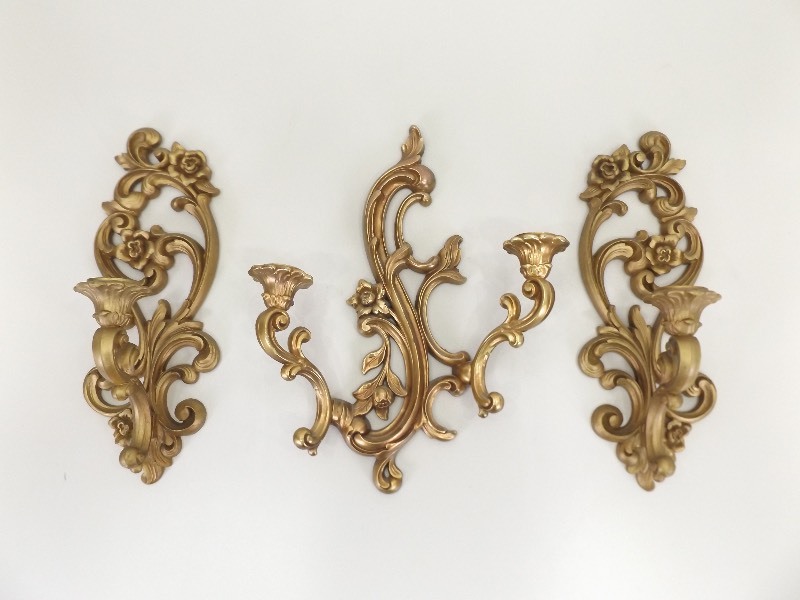 Vintage Syroco Candle Holder Wall Sconces