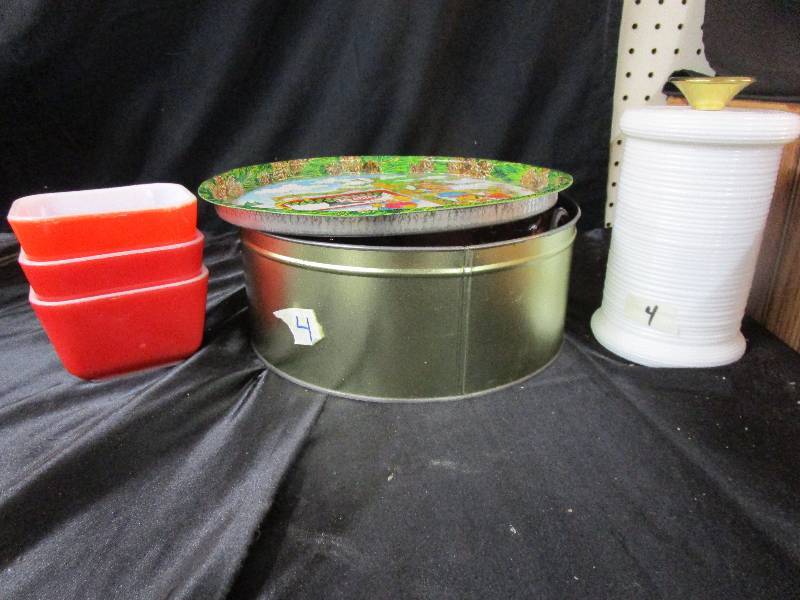 Refrigerator Pyrex Dishes, Vase with Cover and Votives