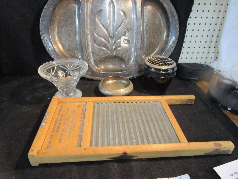 Unique Flower Frog Vase (BLACK), Wash Board, Large Tray and Various Items