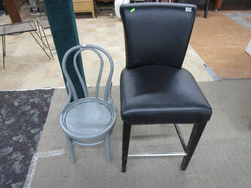 1- High Stool Leather Like and Antique Chair