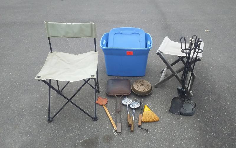 lot 14 image: Lot Of Camping Related, Chair, Stool, Cookers, Fire Place Tools
