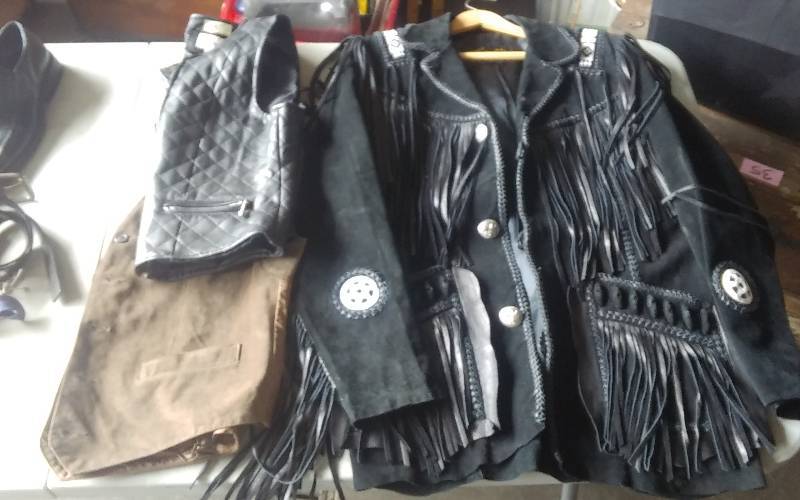 lot 35 image: Black Suede Fringe Jacket By Scully Size 40, Kathy Ireland Vest Size Small, Banana Republic Leather Vest Size Small