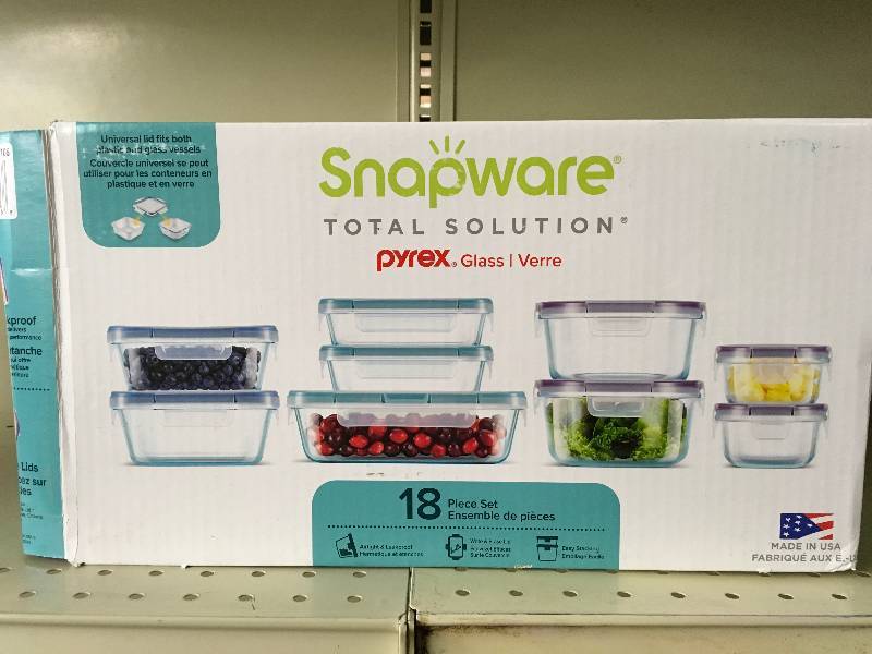 SNAPWARE PYREX 18PC GLASS, RETAIL $29.99