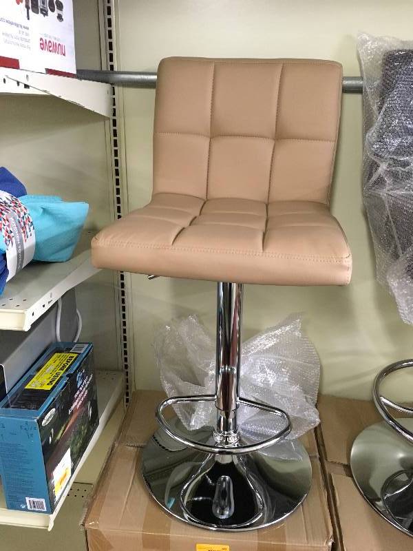 PAIR (2) TAN BAR STOOLSCHAIRS WITH CHROME BASES, RETAIL $229