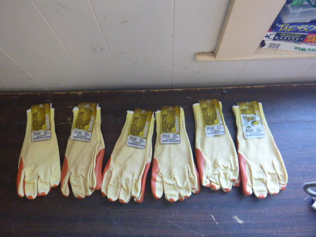 6 Pair of Yellow Knit  Rubber Palm Coated Gloves