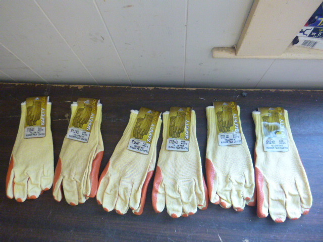 6 Pair of Yellow Knit  Rubber Palm Coated Gloves