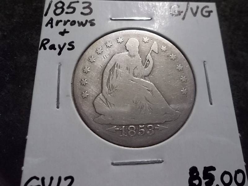 1853 Seated Liberty Half Dollar With Arrows & Rays