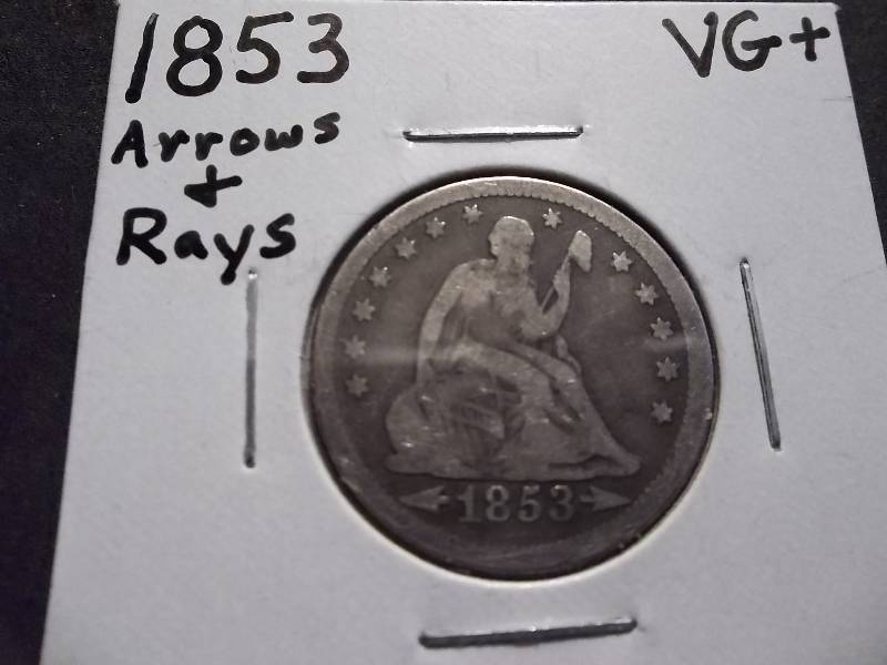 1853 Seated Liberty Quarter With Arrows & Rays