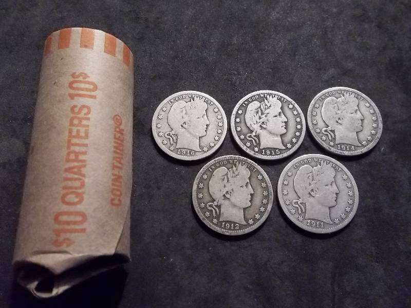 Full Roll Of Barber Quarters (40 In Coin Wrap) See Samples