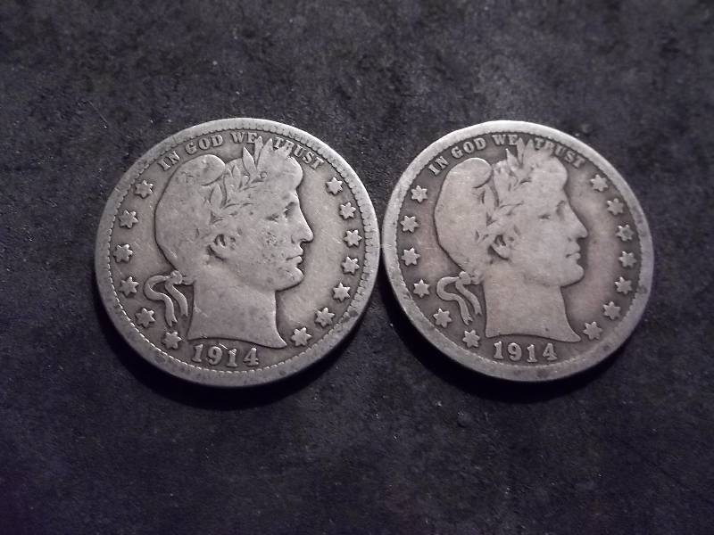 1914,  1914 D  Barber Quarters