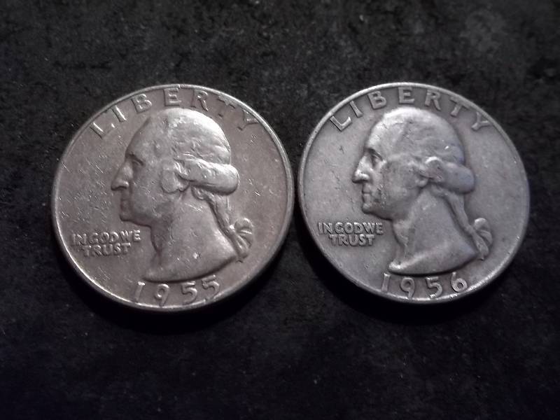 1955, 1956 D Washington Quarters