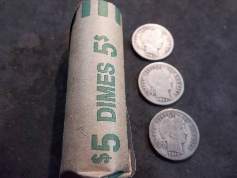 Full Roll Of Barber Dimes (50 In Coin Wrap) See Samples