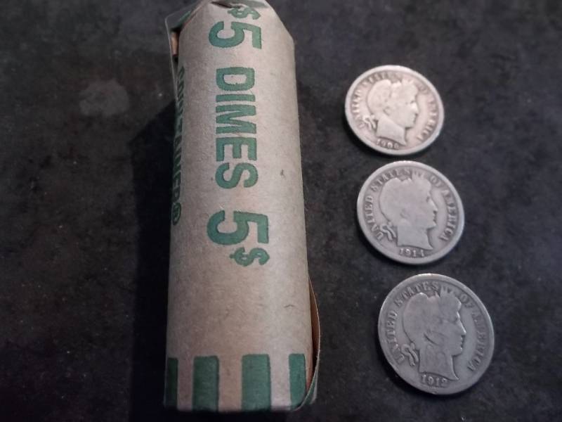 Full Roll Of Barber Dimes (50 In Coin Wrap) See Samples
