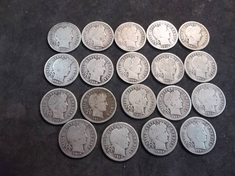 19 Assorted Dates Barber Dimes