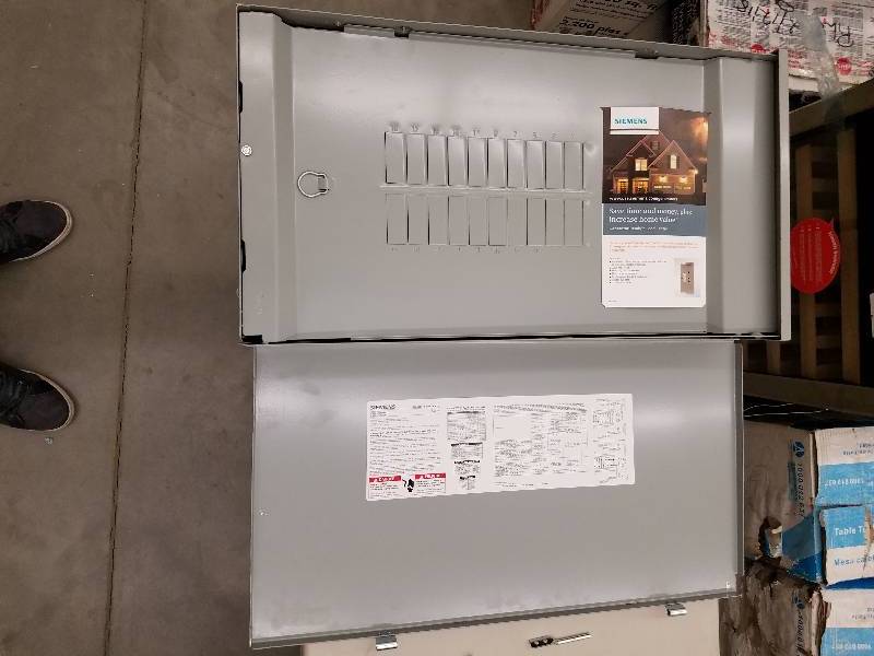 lot 106 image: ES Series 100 Amp 20-Space 20-Circuit Main Breaker Load Center Value Pack, 200 Amp 4-Terminal Ringless Underground Meter Socket, PL Series 200 Amp 20-Space 40-Circuit Main Lug Outdoor Load Center