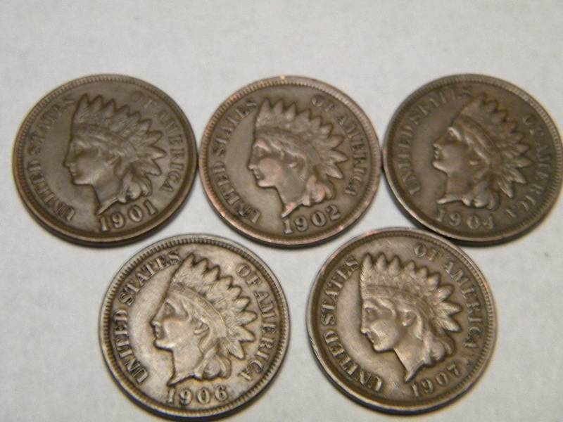 5 Indian Head Pennies