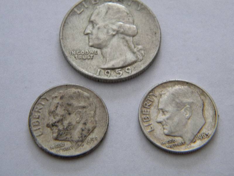 1959 Washington Silver Quarter & 1958,1963 Roosevelt Silver Dimes