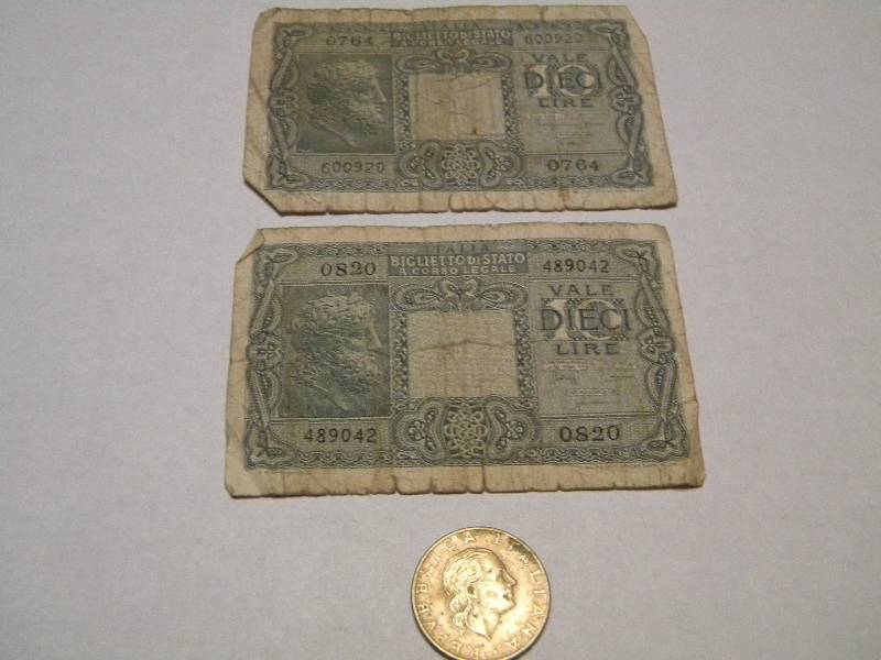 2-1944  10 Lire Notes & 1978 200 Lire Coin