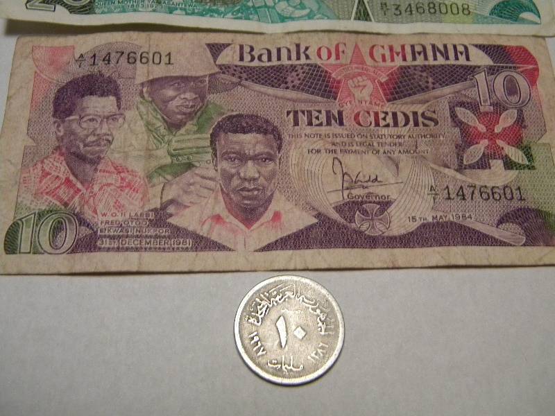 2-Ghana and 1- Nigeria Notes & 1-1977 Egyptian Coin