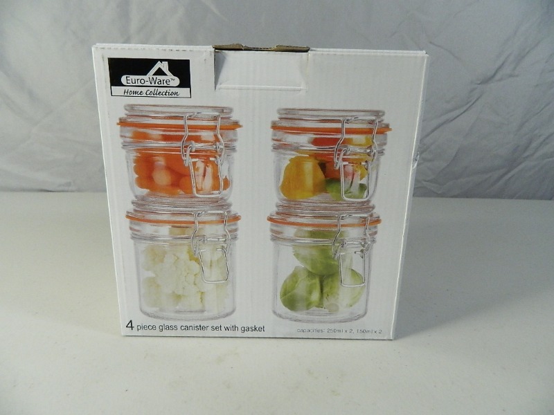 New 4 Pc Glass Canister Set with Gaskets