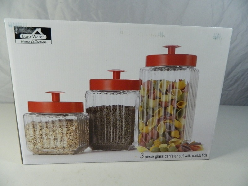 New 3 Piece Glass Canister Set