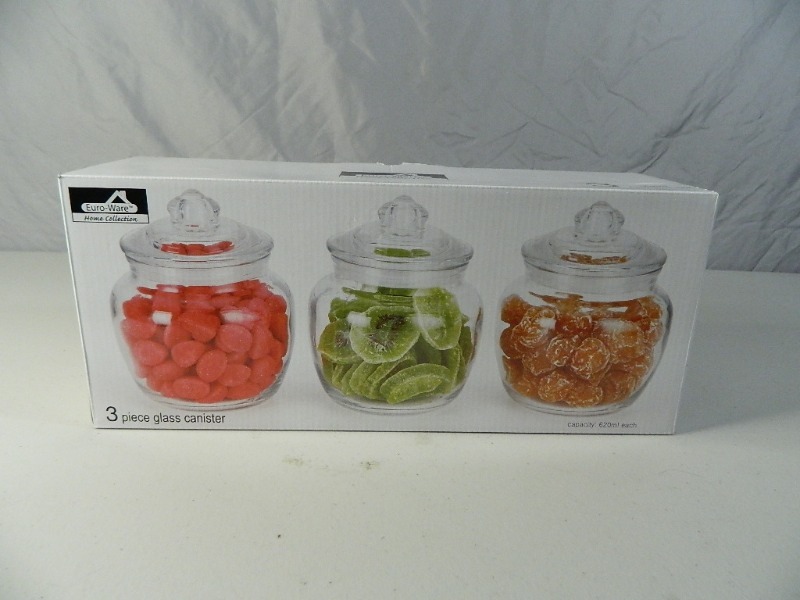 New 3 pc Glass Canister Set