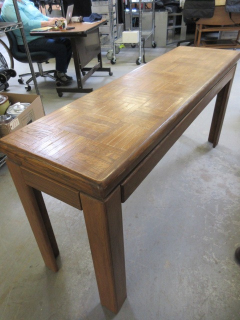 SOLID OAK SOFA TABLE WITH INLAID TOP