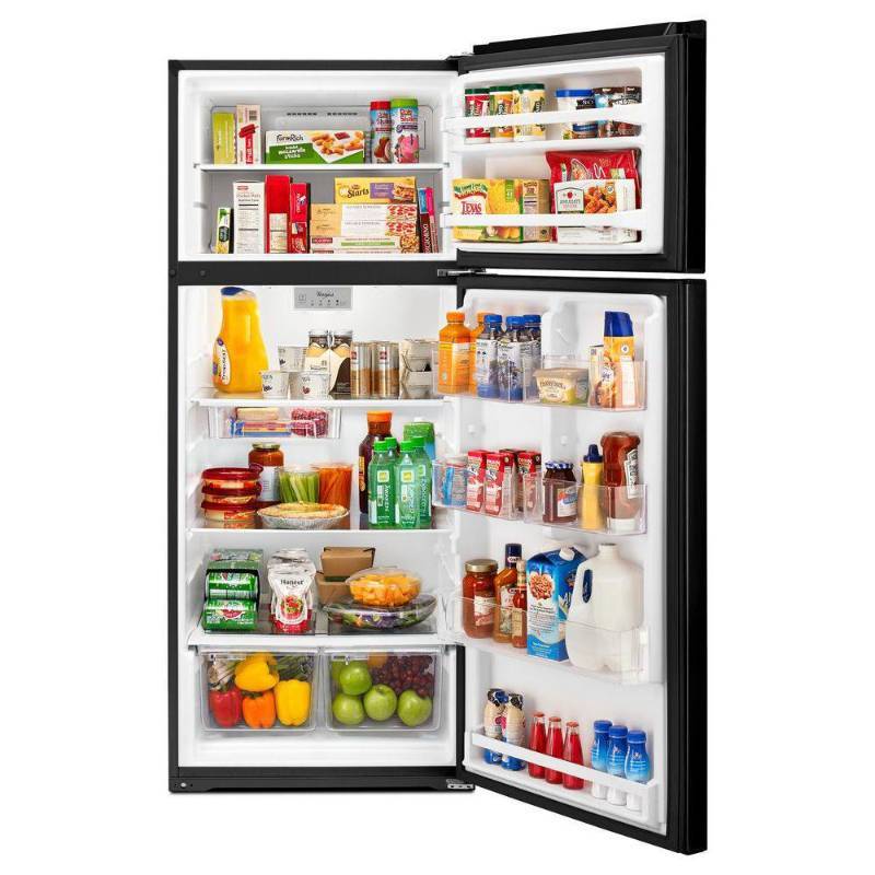 lot 8 image: BRAND NEW - WITH WARRANTY - WHIRLPOOL MODEL # (WRT518SZFB) - Whirlpool WRT518SZFB Top Freezer Refrigerator - 28 - 17.7 cu ft - Black - MSRP $ 999.99